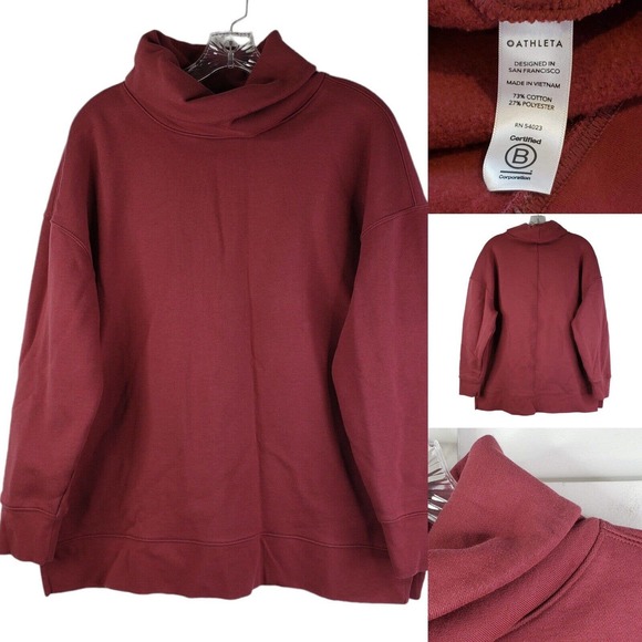 Athleta Women’s 24/7 Sweatshirt Large L Funnel Neck Pullover Red LS Cotton - Picture 3 of 10